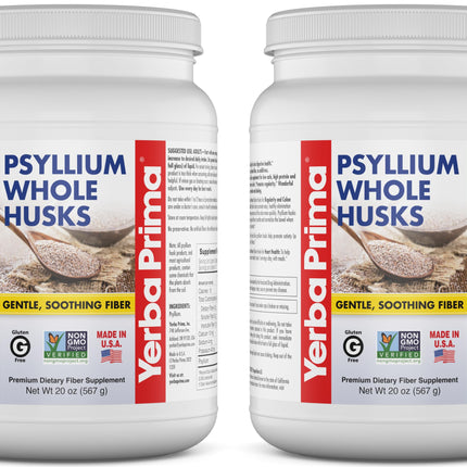 Yerba Prima Whole Psyllium Husk Fiber Supplement 20 oz (Pack of 2) - Vegan, Gluten Free, Non-GMO