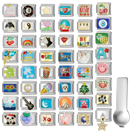 Stainless Steel Italian Charm Bracelet, 18 Link Starter Bracelet 9mm Charms