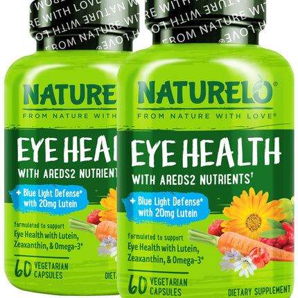 NATURELO Eye Vitamins - AREDS 2 Formula Nutrients with Lutein, Zeaxanthin, Vitamin C, E, Zinc, Plus DHA - Supplement for Dry Eyes, Healthy Vision, Eye Support - 60 Vegan Capsules (Pack of 2)