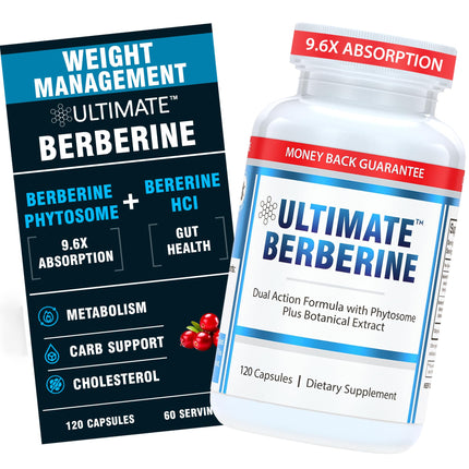 Ultimate Berberine Phytosome for Optimal Metabolic Health After 40, 9.6X Absorption Dual Action Formula for Appetite & Gut Health, Immunity & Cholesterol Support, Clinical Dose & Third Party Tested