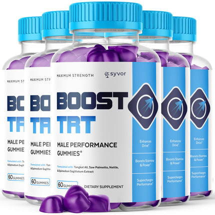 (5 Pack) Boost TRT Gummies for Men, Official Boost TRT Male Performance Gummys with Natural Ingredients, Advanced BoostTRT Men's Gummy Supplement with Maximum Strength Premium Vitamins (300 Gummies)