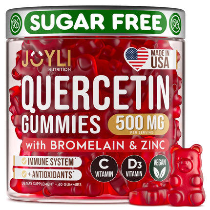 JOYLI Quercetin Gummies - Quercetin with Bromelain Zinc Vitamin C & Vitamin D3 - Quercetin Supplement 500MG for Immune System & Allergy - Quercetin for Kids and Adults - 60 Quercetin Chewable