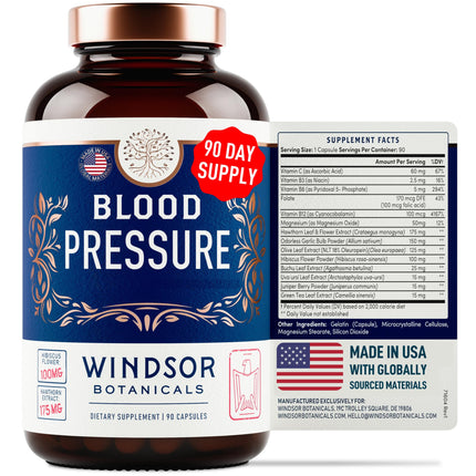 Blood Pressure Support Supplement - Green Tea, Hibiscus, Hawthorn, Garlic - Blood Pressure Vitamin, Mineral and Activated Naturals - 3 Month Supply, 90 Capsules
