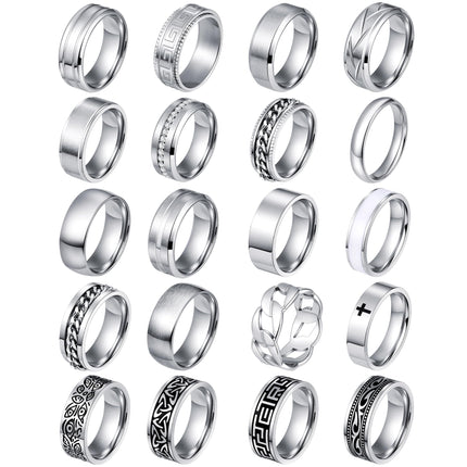 FIRAZIO 20PCS Silver Rings for Men Stainless Steel Rings 7-13