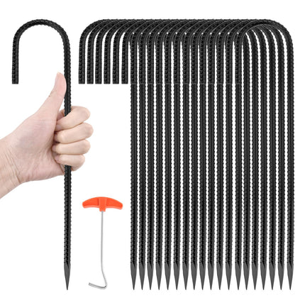 GESTONE 20 PCS Garden Ground Stakes 12" Rebar Stakes Heavy Duty J Shape