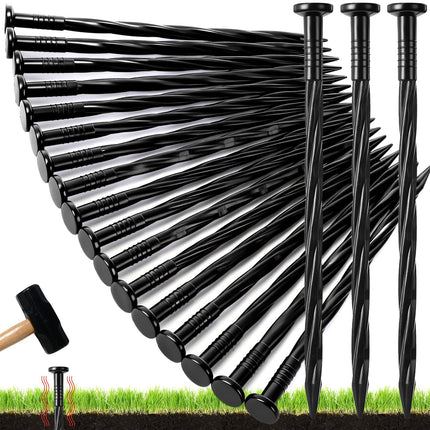 Jetec 150 Pcs 8 Inch Black Landscape Edging Stakes, Spiral Anchoring Spikes