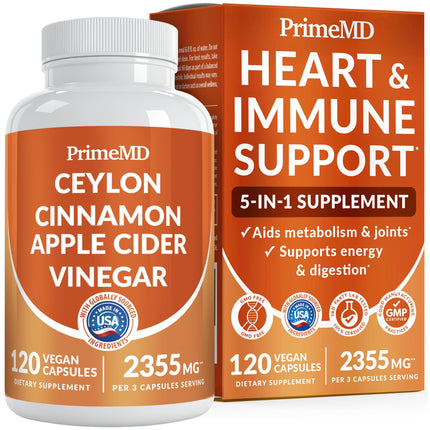 5-in-1 Ceylon Cinnamon Capsules 2355mg - Apple Cider Vinegar Capsules with Turmeric, Panax Ginseng & Bioperine - Cinnamon Supplements for Women & Men - Non-GMO, Vegan, Gluten-Free (120 Ct) (1-Pack)