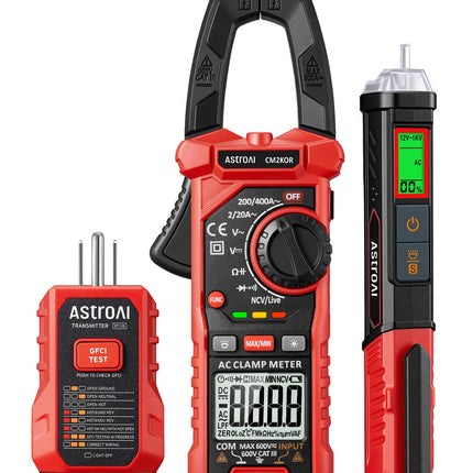 AstroAI Electrical Test Kit ETK3, 2000 Counts Digital Clamp Meter & Non-Contact Voltage Tester Pen & GFCI Outlet Tester, for Home & Professional Use