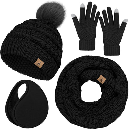 LOROME Winter Beanie Hat Scarf Gloves Set with Ear Muffs Warmer for Women