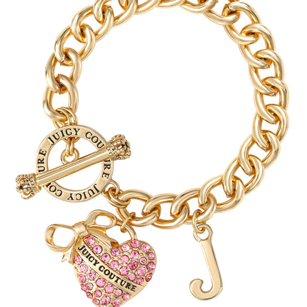 Juicy Couture Pink Stone Heart Bracelet for Women, 7.5"
