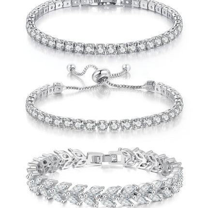 GEMOSA 3 Pcs Tennis Bracelets for women Silver Bracelet Set