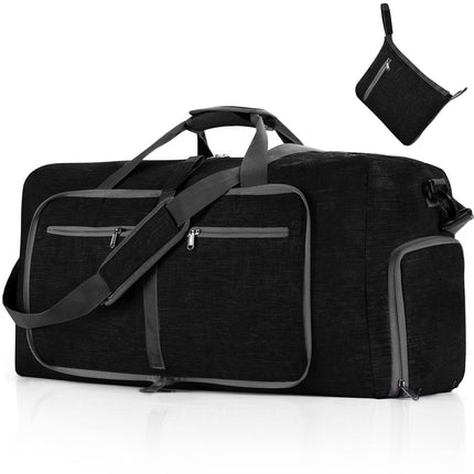 Vomgomfom Travel Duffle Bag for Men, 65L Foldable Travel Duffel Bag with Shoes Compartment Overnight Bag for Men Women,Black