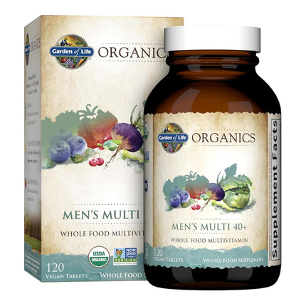 Garden of Life Organics Men's 40+ Multivitamin with Prostate Support, B12 & Vitamins – Vegan Daily Whole Food Multivitamin, Non-GMO, Certified Organic, 120 Tablets