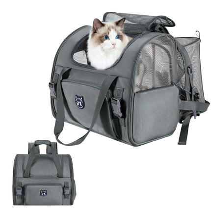 Lollimeow Expandable Cat Carrier Backpack for Large Cats - Airline Approved Pet Carrier Backpack for Small Dogs, Hiking & Travel, Waterproof with Breathable Mesh, 22lbs Capacity (Dark Grey, Large)