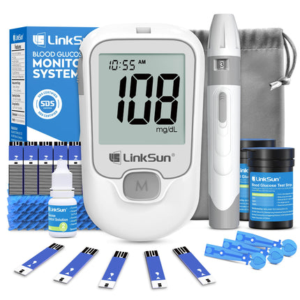 G-425-1 Blood Glucose Monitor Kit, 100 Test Strips &100 Lancets, 1 Control Solution, 1 Blood Sugar Monitor, 1 Lancing Device, Diabetes Testing Kit, No Coding, Large Display, Glucometer for Home Use
