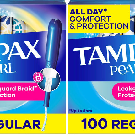 Tampax Pearl Tampons Regular Absorbency,with Leakguard Braid,Unscented, 4 Boxes - 50 Each (Packaging May Vary),(Pack of 200)