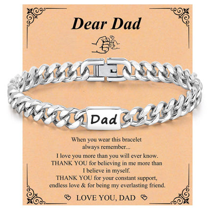 Fathers Day Gift Bracelet for Dad - Stainless Steel Cuban Chain Link Bracelet Gifts for Men Dad from Son Daughter Classic Hip Hop Anniversary Personalized FatherJewelry Gifts for Him Husband Boyfriend