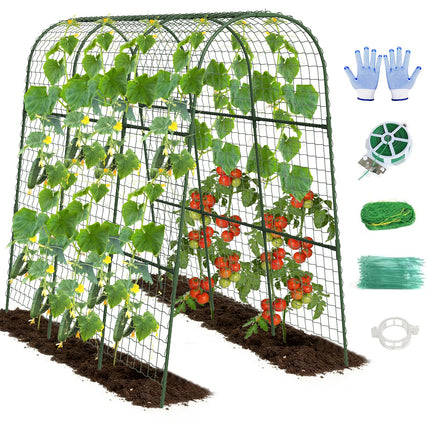 Cucumber Trellis, Metal Garden Arch Trellis for Raised Bed, 48 x 48inch U-Shape Garden Trellis for Climbing Plants Outdoor, Vegetables Fruit Plant Support with Netting, Gardening Supplies (Green)
