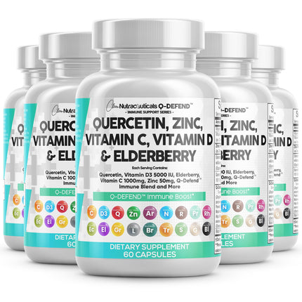 Clean Nutraceuticals Quercetin Zinc Vitamin C Vitamin D Bromelain Elderberry - Lung Immune Support Supplement Adults with Artemisinin, Sea Moss, Echinacea, Allergy Relief (60 Count (Pack of 5))