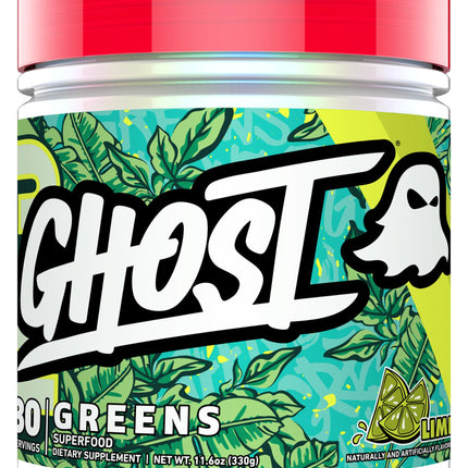 GHOST Greens Powder, Lime - 30 Servings - 19 Superfood Greens & Reds Powder, Fruits, Vegetables, Spirulina, & Chlorella, Prebiotics, 10 Billion CFU Probiotic & Digestive Enzymes - Gluten-Free