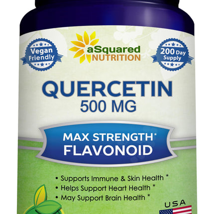 aSquared Nutrition Quercetin 500mg Supplement - 200 Capsules - Quercetin Dihydrate to Support Cardiovascular Health - Max Strength Powder Complex Pills to Help Improve Immune Response