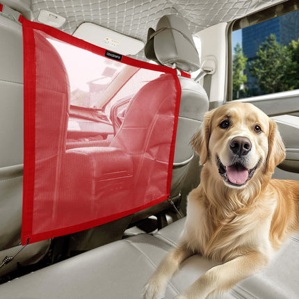 CEMZENFIX Universal Dog Car Net Barrier – Sturdy Mesh, Easy Install, Breathable Design, Easy to Clean, Flexible Bungee Cords for Adjustable Fit 23"×23" (Red)