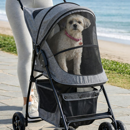 Pet Gear Happy Trails Lite Pet Stroller for Cats/Dogs, Zipper Entry, Easy Fold with Removable Liner, Safety Tether, Storage Basket, Titanium Grey