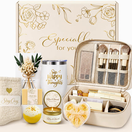 BodyRefresh Birthday Gifts for Women, Christmas Self Care Spa Gift Basket with Empty Makeup Bag, Thinking of You Care Package Gift Box, Get Well Soon Gifts for Women, Mom, Friend, Sister, Gift Set