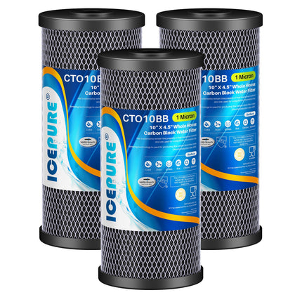 ICEPURE 10"X4.5",1 Microns Whole House Sediment Activated Carbon Water Filter Compatible with Dupont WFHDC8001,EP Series,EPM Series,CB-BB-10, GE FXHTC, GXWH40L, GXWH35F, GNWH38S, CTO10BB,3PACK