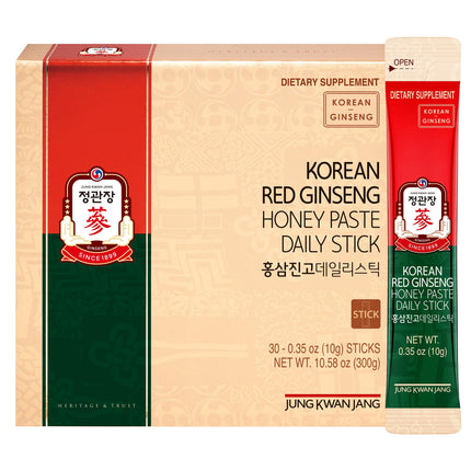 JUNG KWAN JANG Korean Red Ginseng Honey Paste Daily Stick | Poria Mushroom, Rehmannia Extract Hong Sam Jin Go Daily | Natural Energy Booster for Men & Women, Pre Workout | 30 Count