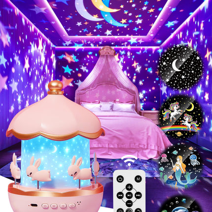 PIKOY Carousel Night Light for Kids,15 Sounds&15 Films Star Projector,Gifts