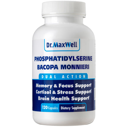 Dr. Maxwell Phosphatidylserine & Bacopa Monnieri, Better Than Each Alone. Phosphatidylserine Supplement 300mg, No Fillers, Soy Free, 2in1, 120 Capsules. Memory Support