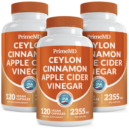 5-in-1 Ceylon Cinnamon Capsules 2355mg - Apple Cider Vinegar Capsules with Turmeric, Panax Ginseng & Bioperine - Cinnamon Supplements for Women & Men - Non-GMO, Vegan, Gluten-Free (120 Ct) (3-Pack)