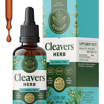 HERBAMAMA Cleavers Lymphatic Drainage Drops - Vegan Natural Detox & Cleanse Support with Cleavers Leaf Extract Liquid - Non-GMO, Alcohol & Sugar-Free Herbal Supplement, 42-Day Supply