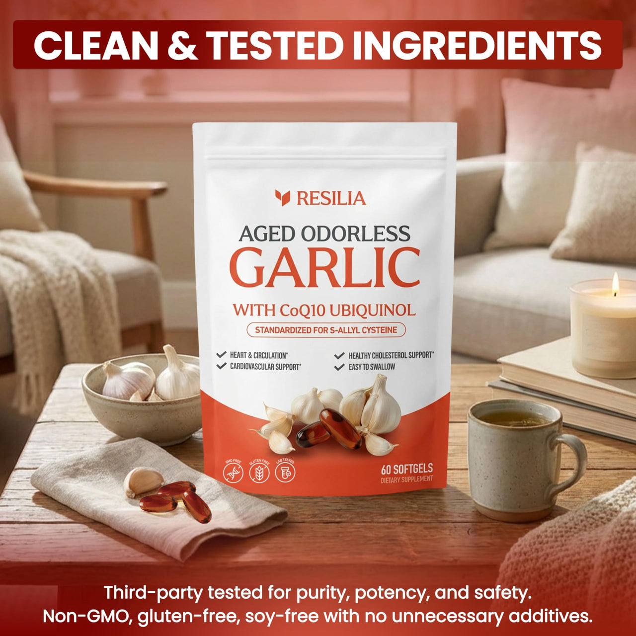 Resilia Garlic Extract 600mg Softgels (60 Count) – Odorless Aged Garli ...