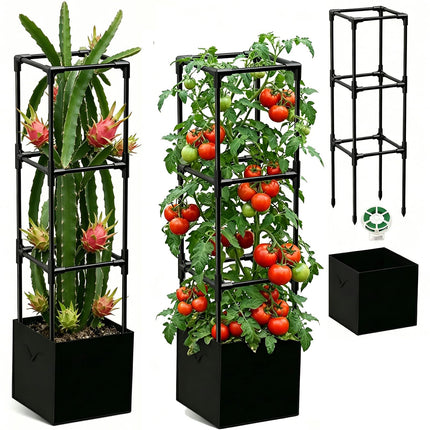 2PCS Dragon Fruit Trellis for Climbing Plants Indoor Outdoor, Heavy Duty Metal Adjustable Vertical Garden Support for Indoor Outdoor Potted Plants, Tomato, Cactus, Roses,Vines(12 * 12 * 47inch,2PC)