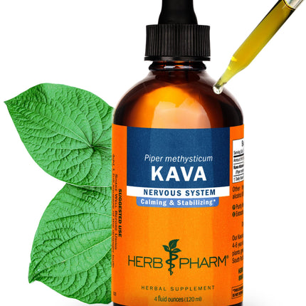 Herb Pharm Kava Root Liquid Extract: Reduces Stress, Relaxing, Vegan, Non-GMO Kava Kava Tincture for Calm & Relaxed Mind, Made with Noble Kava, Gluten-Free, Up to 3 Month Supply, 4 oz