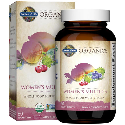 Garden of Life Organics Vitamins for Women 40+ - 60 Tablets, Womens Multi 40+, Vegan Vitamins for Women Over 40, Hormone & Breast Health Support Blend, Whole Food Womens Multivitamin