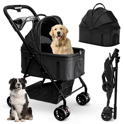 AdventEdge Pet Stroller 3 in 1 Foldable Dog Stroller, Cat Strollers, Foldable pet Strollers & Cat Carrier, Pet Carrier, Lightweight with Cup Holder, Waterproof & Breathable Mesh Canopy