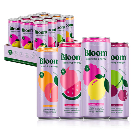 Bloom Nutrition Sparkling Energy Drink, Variety, 180mg Caffeine 12oz 12 Pack