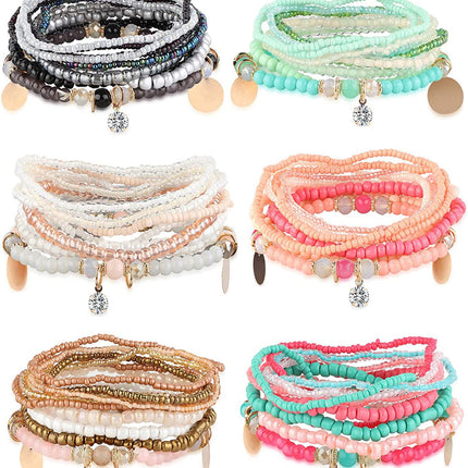 MILACOLATO 6Sets Boho Bead Stackable Bracelets for Women Men Adjustable