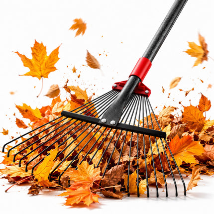 76Inch Adjustable Metal Leaf Rake, 18 Metal Tines Heavy Duty Leaves Rake for Lawns with 8-18" Expandable Head Long Handle Garden Rakes for Women Kids Leaves Yard Gardening Grass Outdoor Camping Debris
