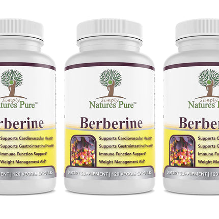 Simply Natures Pure Premium Berberine HCl 500mg - 120 Capsules - Cardiovascular Gastrointestinal Immune Support - Chromium Cinnamon (Pack of 3)