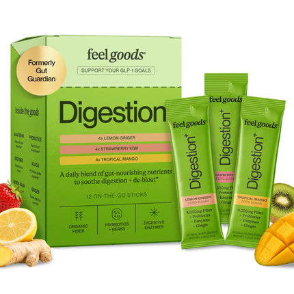 Feel Goods Gut Guardian, Digestive Health Powder Packets - Probiotic Fiber Powder with Prebiotics & L Glutamine for Gut Health, Bloating Relief & Digestion Support - Zero Sugar & Organic Flavor
