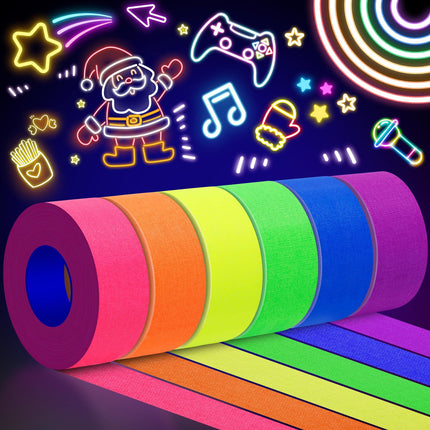 6 Pack Neon Gaffers Cloth Tape 1" x 40ft UV Blacklight Glow Tape