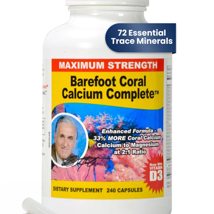 Barefoot Coral Calcium Complete 240 Count - Coral Calcium 1500mg Capsules - Bone Health - 72 Trace Minerals, Calcium, Magnesium & Vitamin D3 - Developed by Bob Barefoot