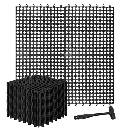 30 Pack Drainage Interlocking Tiles, 12"x12" Modular Interlocking Floor Tiles with 1 Pc Plastic Hammer Non Slip Rubber Floor mat with Holes for Pool Bathroom Deck Kitchen Patio (30, Black)