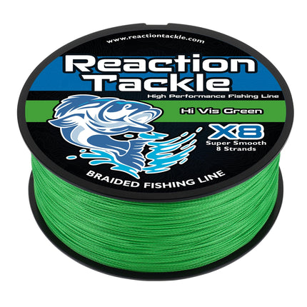 Reaction Tackle Braided Fishing Line - 8 Strand Hi Vis Green 200LB 1500yd