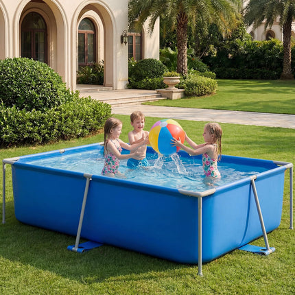 SunSwell Metal Frame Swimming Pool for Family, Rectangle Above Ground Pool for Outdoor, Easy Setup for Backyard, Garden, Camping - Durable PVC