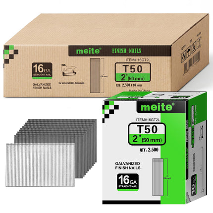 meite 16 Gauge Finish Nails 2 Inch Galvanized Straight T-Nails 25,000PCS